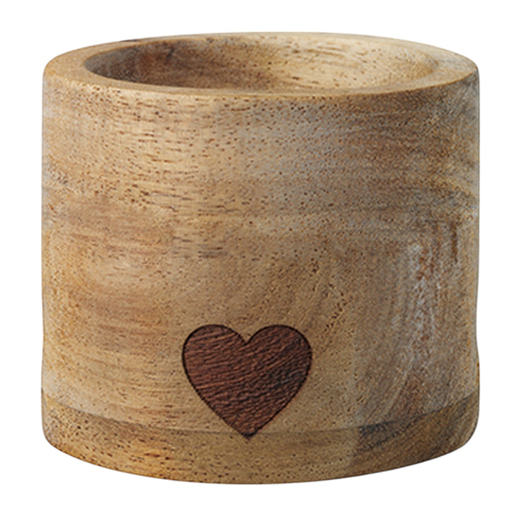 Eierbecher Set "rund Herz (Akazie & Porzellan)"