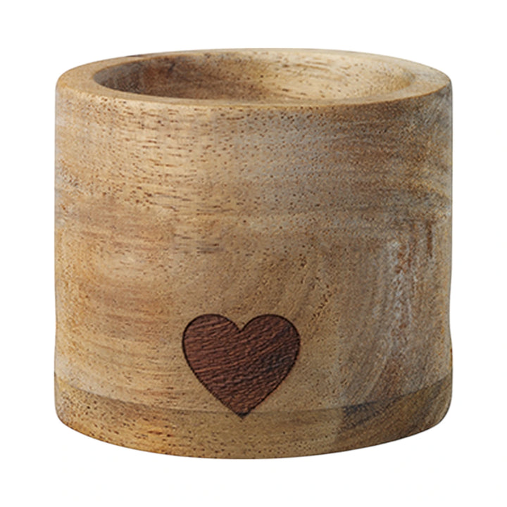 Eierbecher Set "rund Herz (Akazie & Porzellan)"