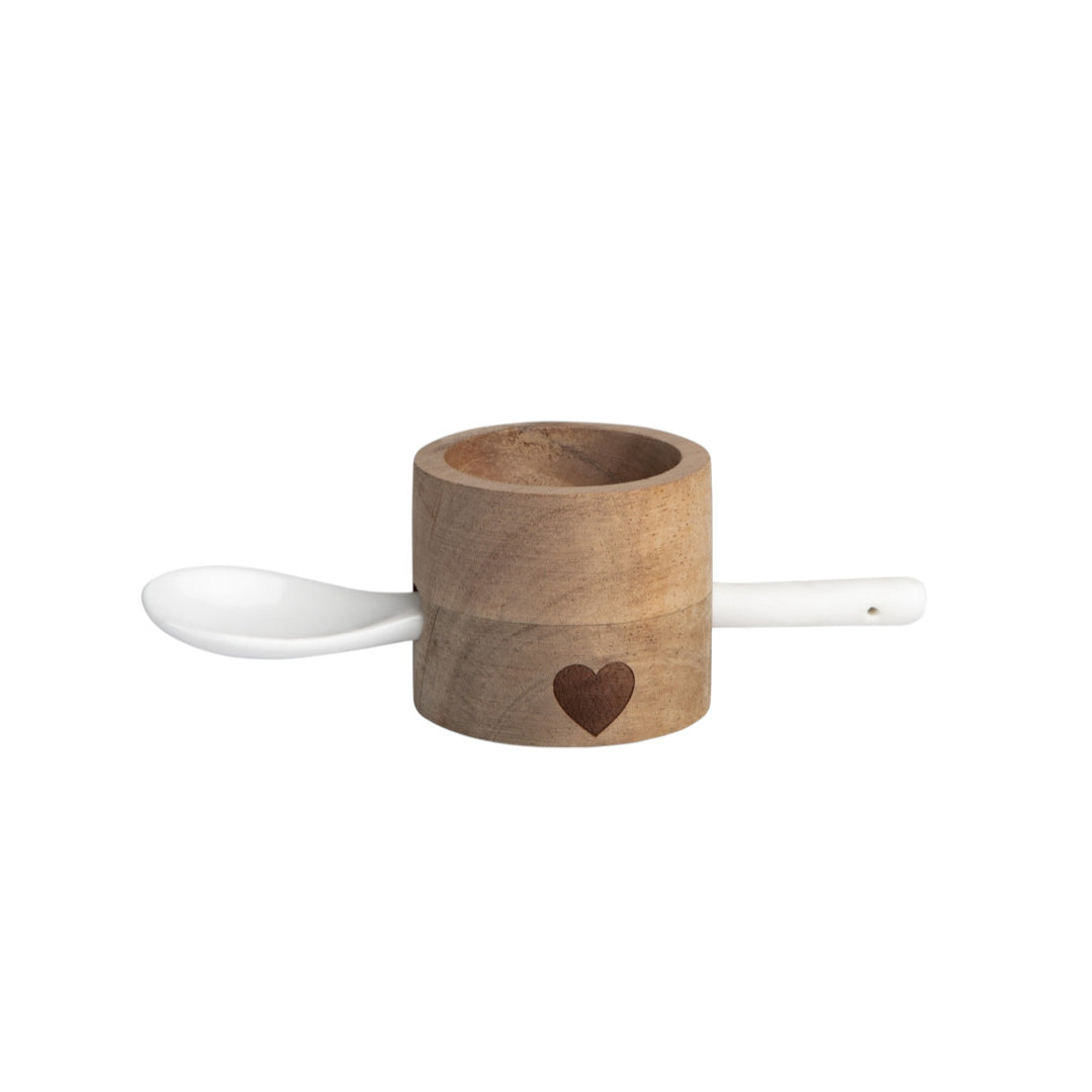 Eierbecher Set "rund Herz (Akazie & Porzellan)"