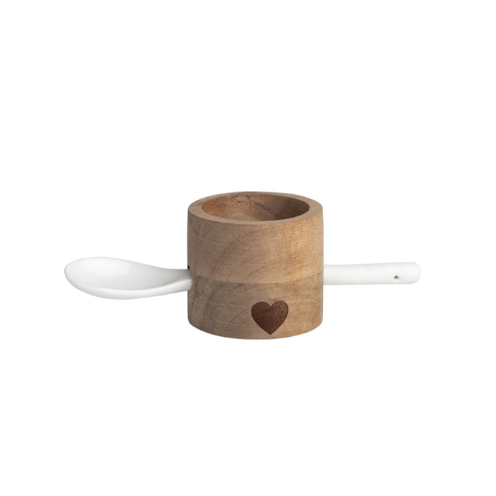 Eierbecher Set "rund Herz (Akazie & Porzellan)"