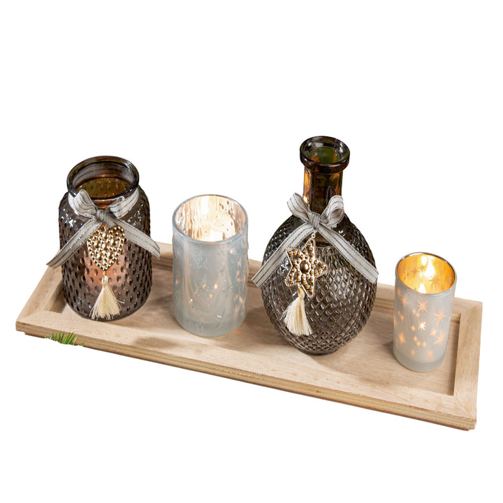 glass 4-piece lantern/vase ensemble