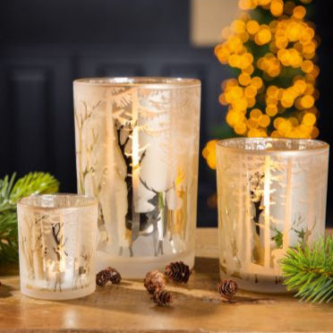 Glas Windlicht 'Waldromantik' klein