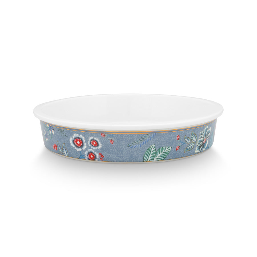 casserole dish - white with blue rim