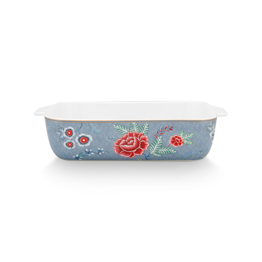 casserole dish - white with blue rim