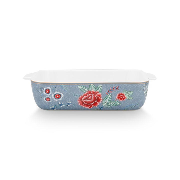 casserole dish - white with blue rim