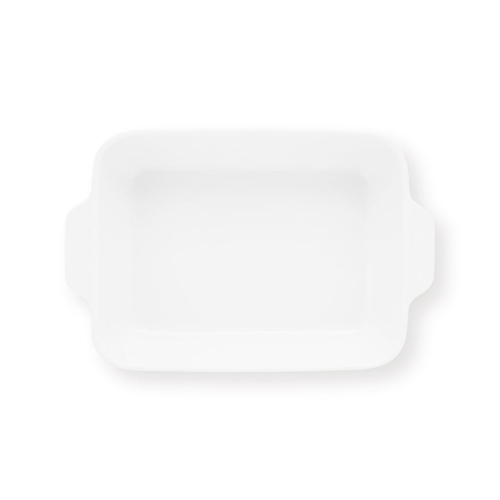 casserole dish - white with blue rim