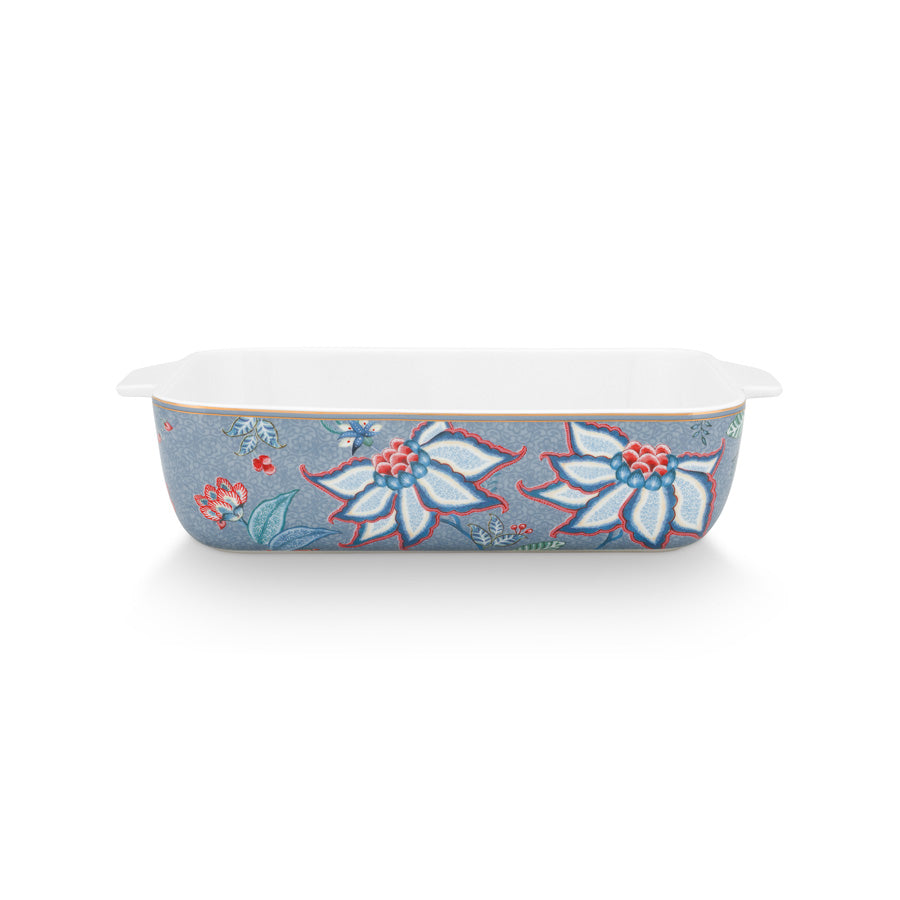 casserole dish - white with blue rim