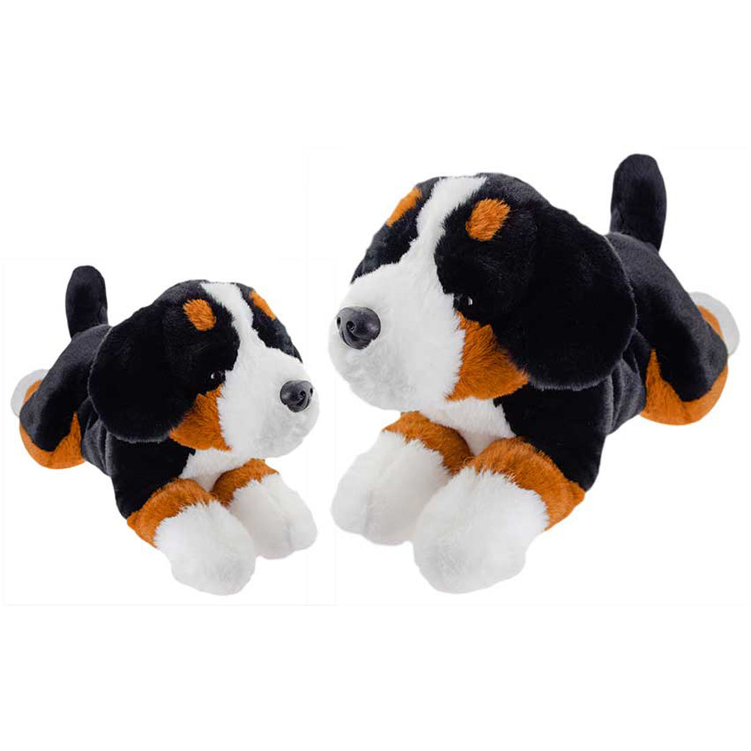 Plush stuffed animal Bernese Mountain Dog lying down
