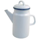 Enamel coffee pot - white with blue rim