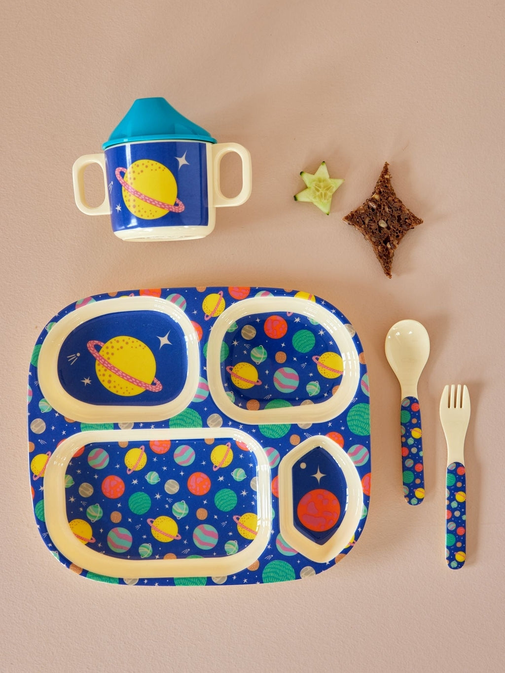 Melamine baby tableware set in gift box - Galaxy Print - 4 pcs.