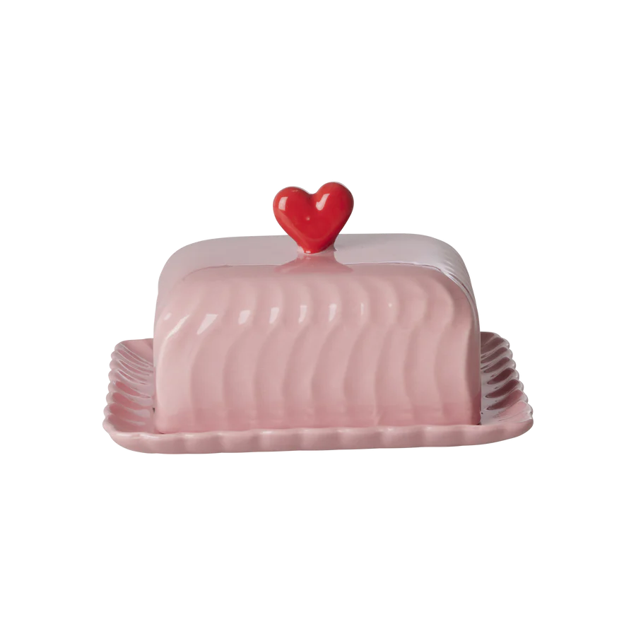 Keramik-Butterdose mit rotem Herz- Rosa