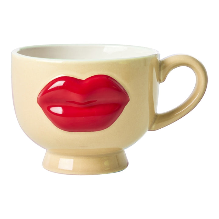 Keramiktasse mit geprägten roten Lippen – Creme – 250 ml