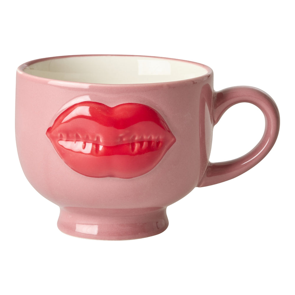 Keramiktasse mit geprägten roten Lippen – Pink – 250 ml