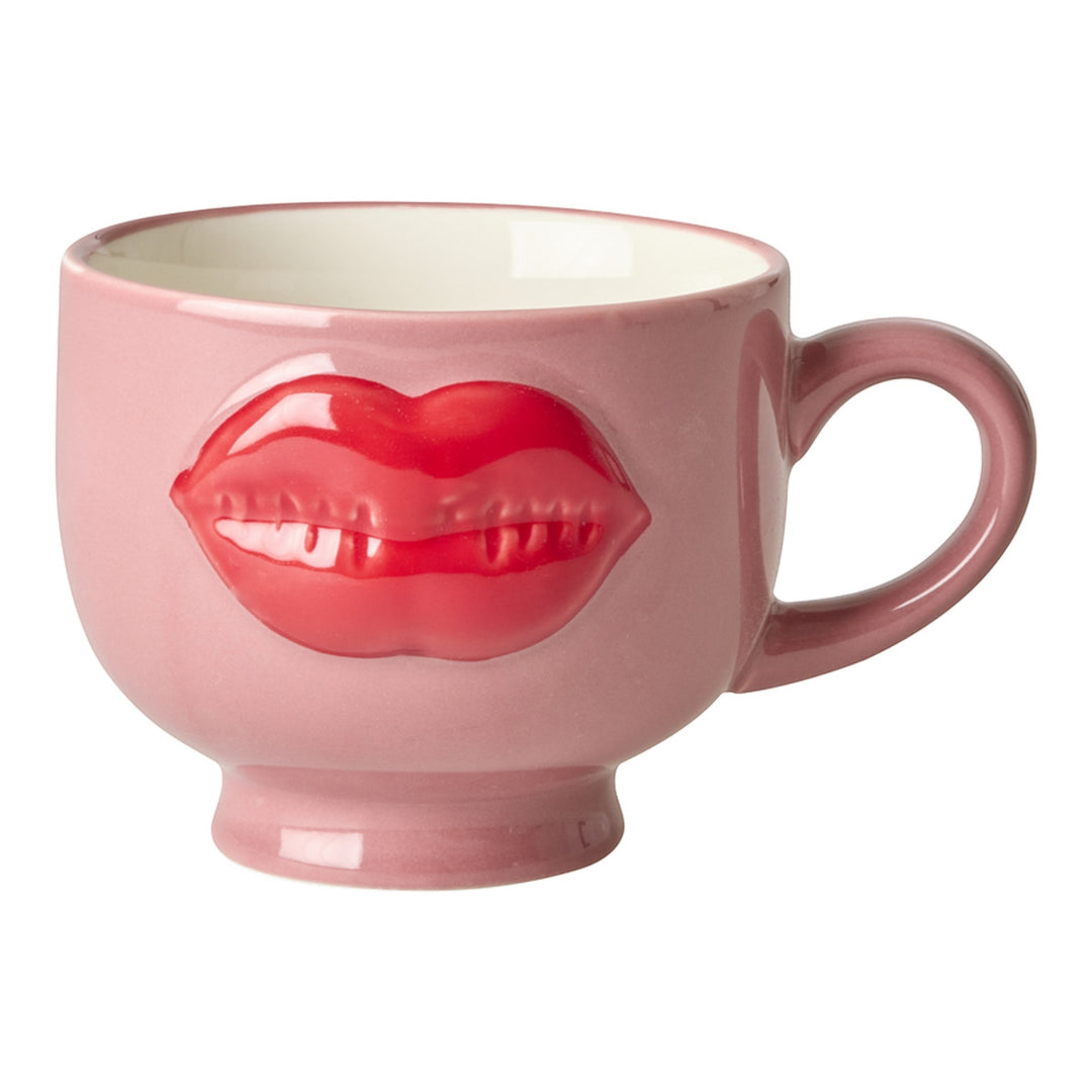Keramiktasse mit geprägten roten Lippen – Pink – 250 ml