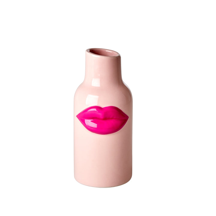 Ceramic vase with fuchsia lips – small