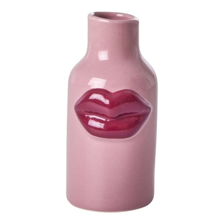 Keramikvase Pink mit Dark Pink Lips – Extra klein
