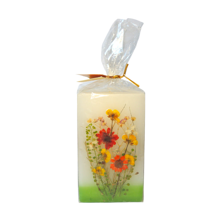 Pillar candle square - with pressed flower - 7 x 7 cm
