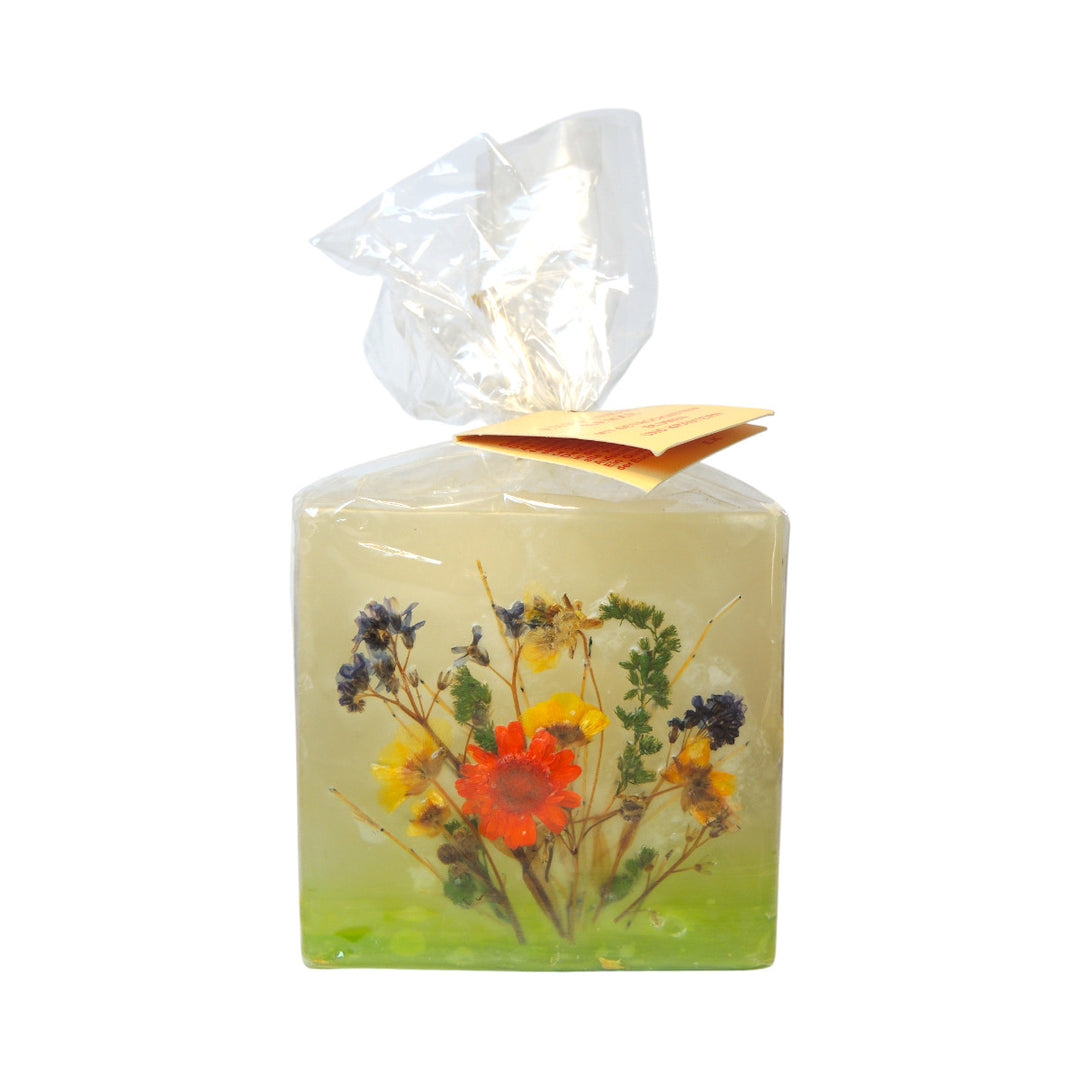 Pillar candle square - with pressed flower - 7 x 7 cm