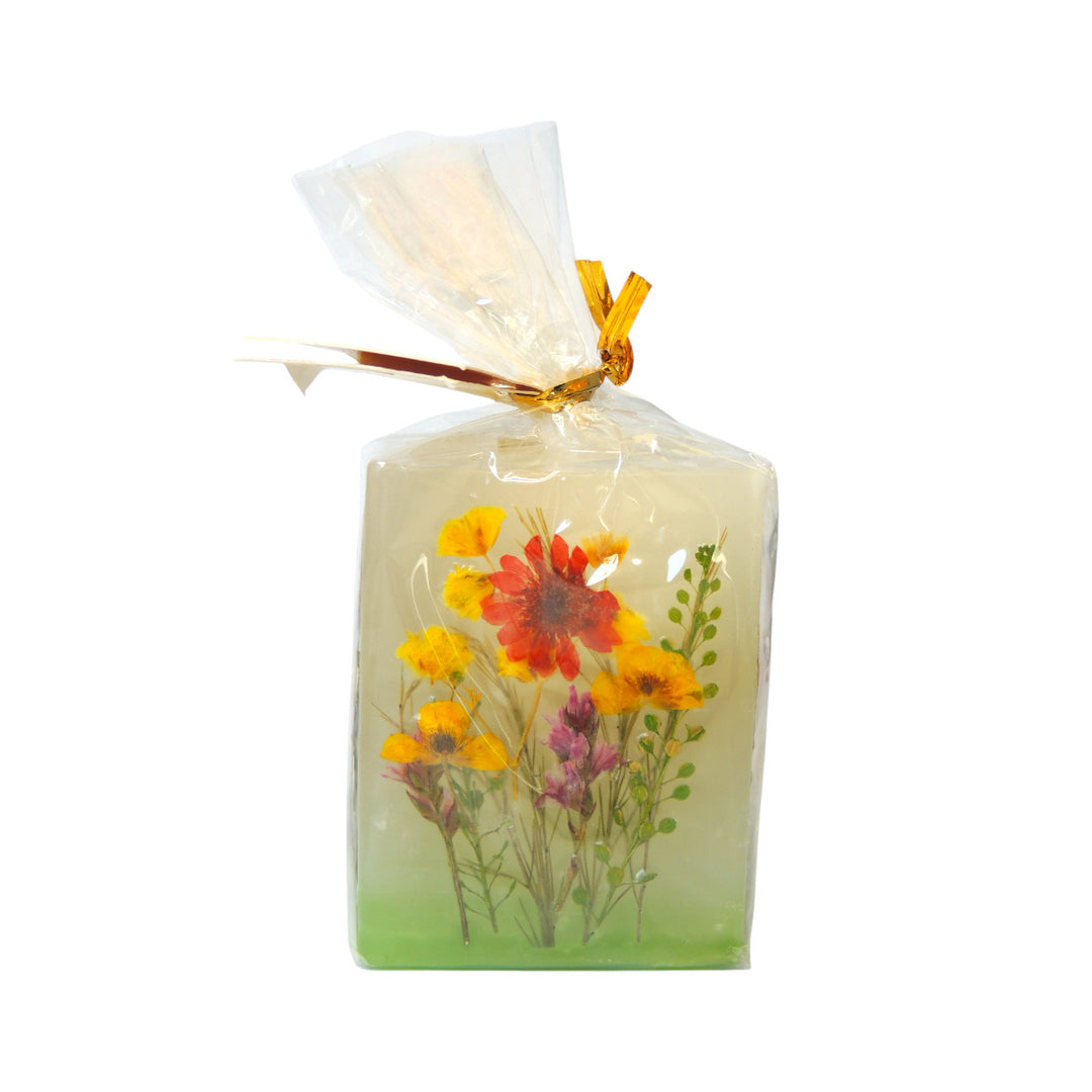 Pillar candle square - with pressed flower - 7 x 7 cm