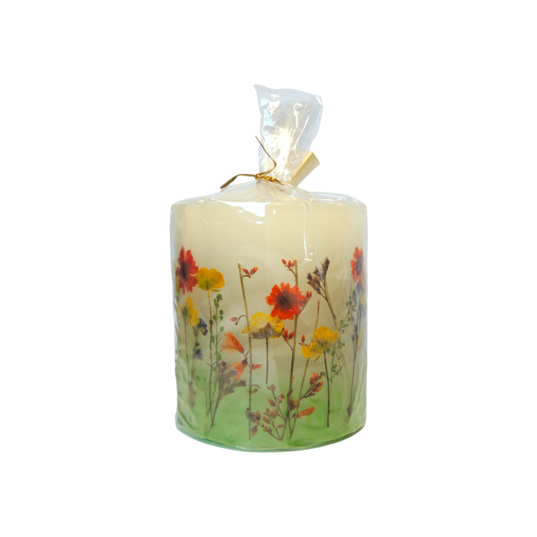 Pillar candle square - with pressed flower - 7 x 7 cm