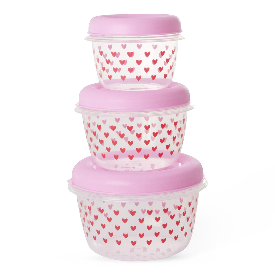 Plastik rund Brotdose mit Herzen – Set mit 3