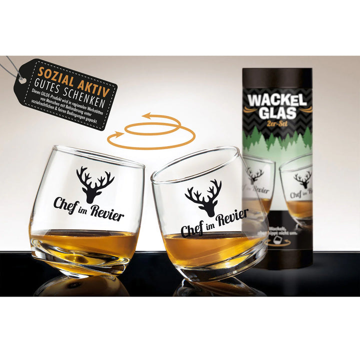 Glass wobbly glass 'Chef' set of 2