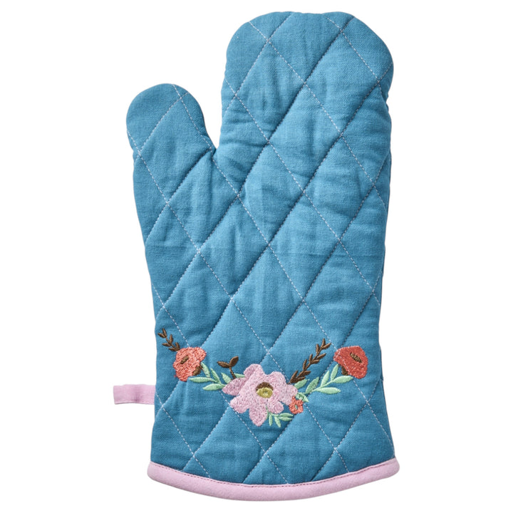 Baumwoll-Topflappen mit Blumenranken-Applikation- Blau