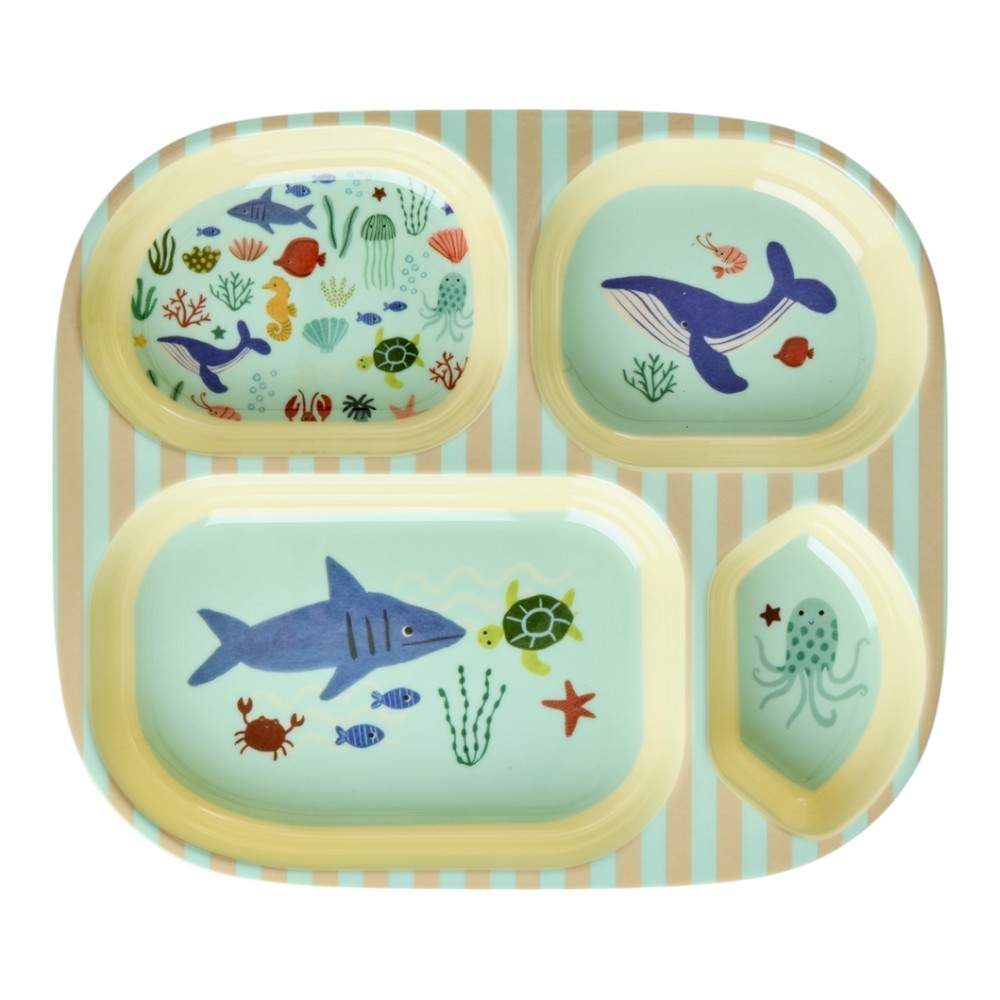 Melaminteller für Kinder (4 Plätze) mit blauem Ozean-Druck