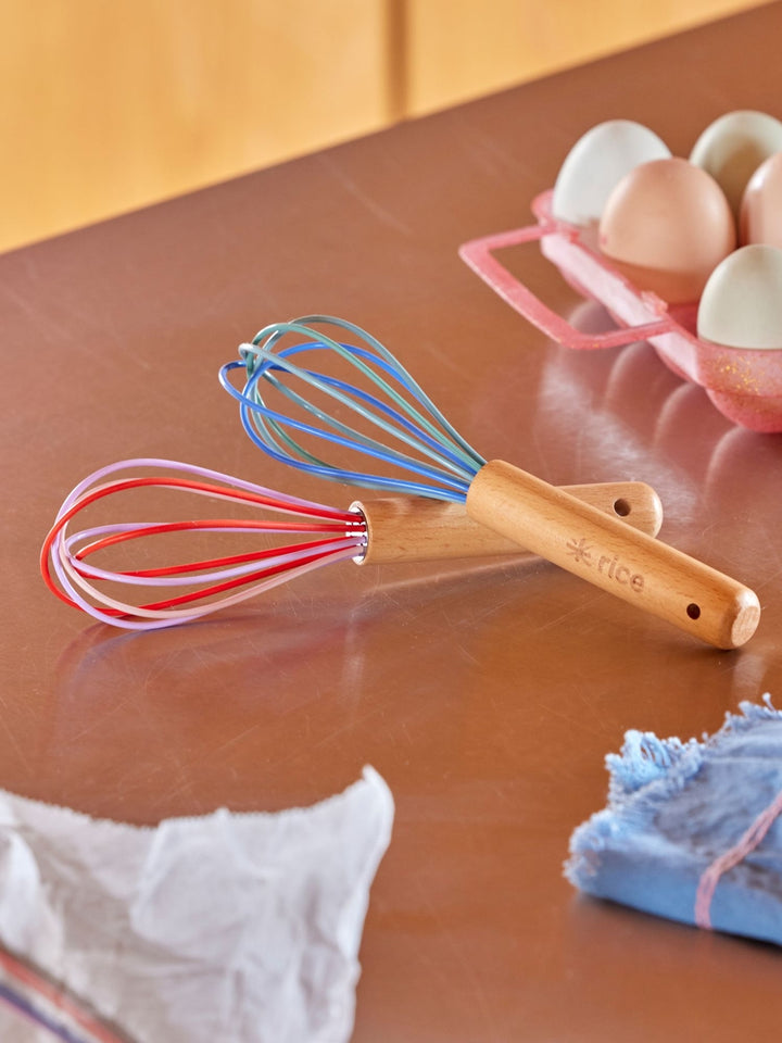 Silikon-Schneebesen in 2 verschiedenen Farben Farben mit Holzgriff – Klein