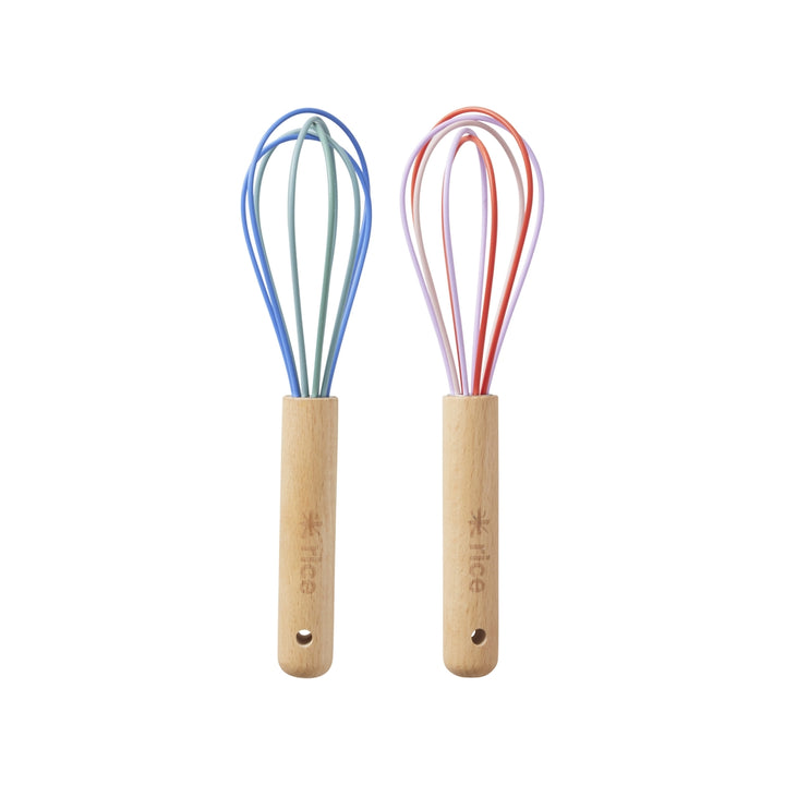 Silikon-Schneebesen in 2 verschiedenen Farben Farben mit Holzgriff – Klein