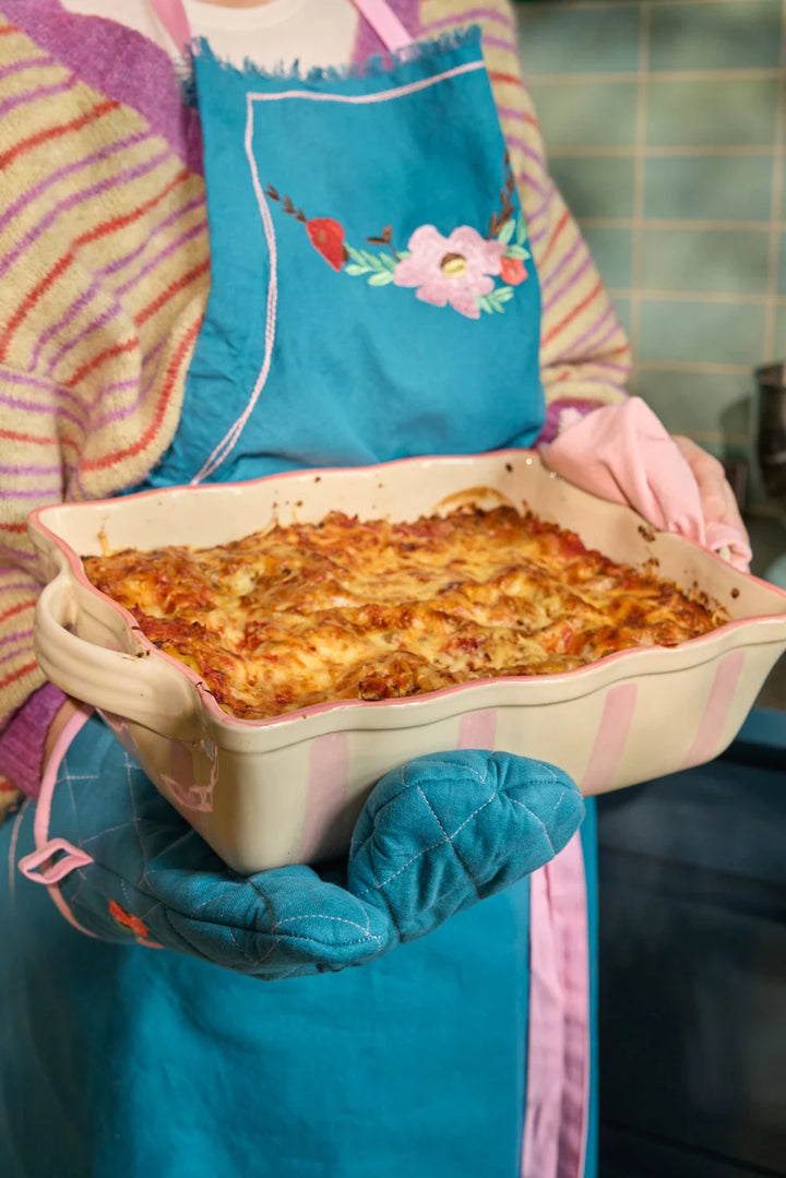 Baumwoll-Topflappen mit Blumenranken-Applikation- Blau
