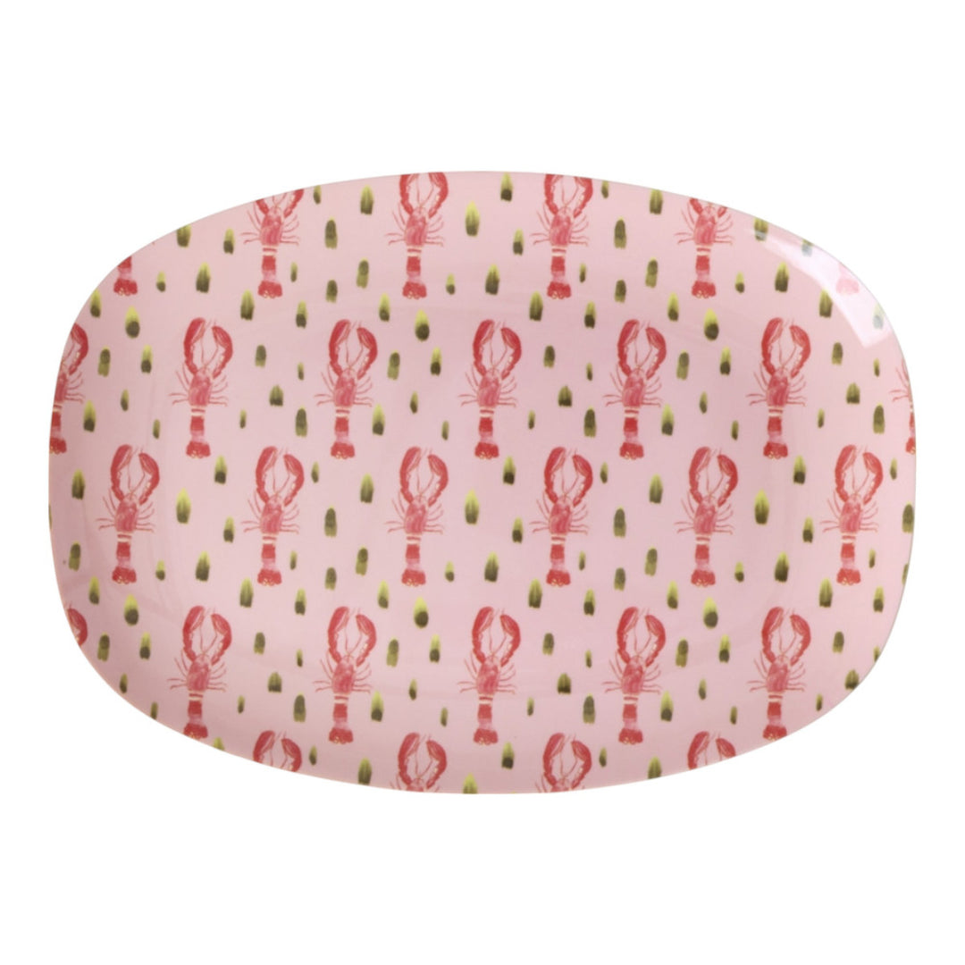 Melamin rechteckiger Teller mit Pink Lobster Print – klein