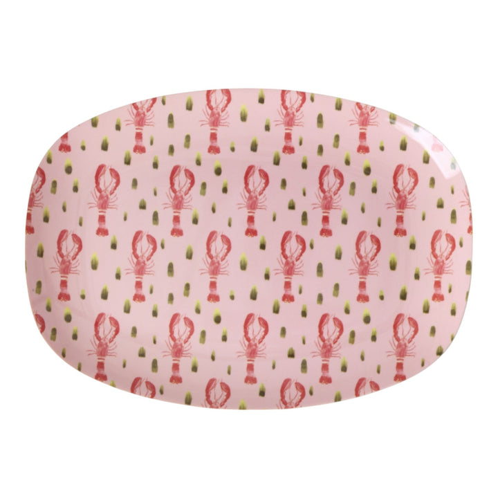 Melamin rechteckiger Teller mit Pink Lobster Print – klein
