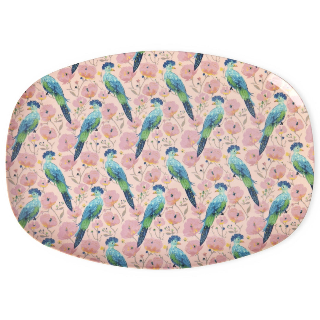 Rechteckiger Melamin-Teller mit exotischem Vogel-Print