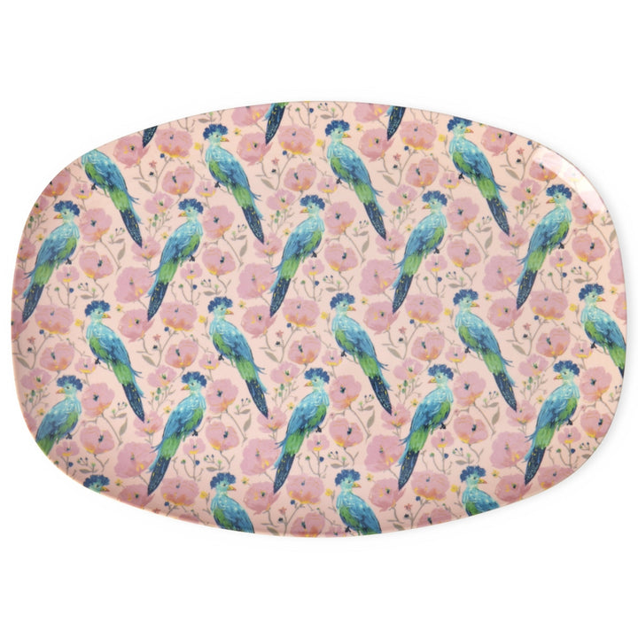 Rechteckiger Melamin-Teller mit exotischem Vogel-Print