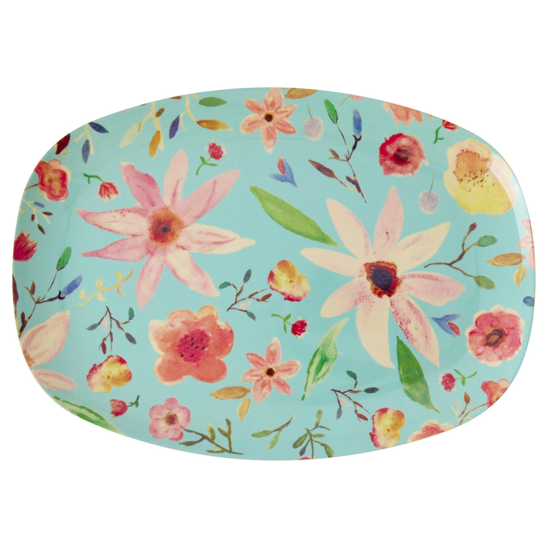 Melamin rechteckiger Teller mit Selma Flower Print – Mint