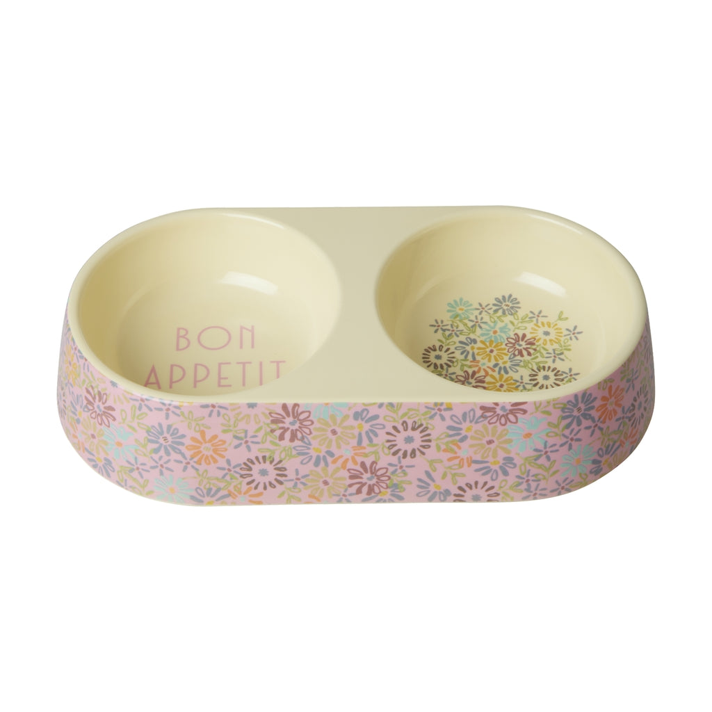 Melamine feeding bowl for food and water – Flower – 2 spaces
