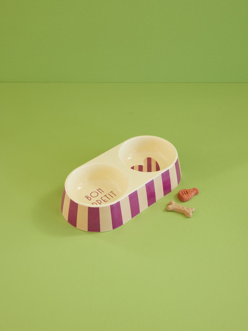 Melamine Food and Water Bowl – Striped Heart – 2 Spaces