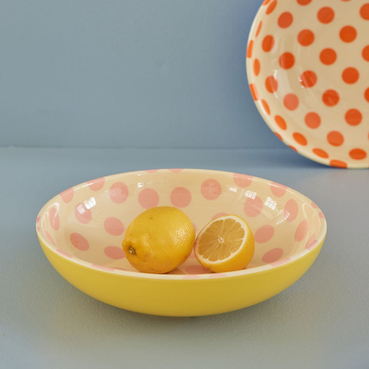 Melamine salad bowl with pink dot print