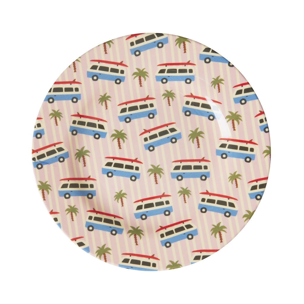 Melamine side plate for children with “Pink Cars” print.