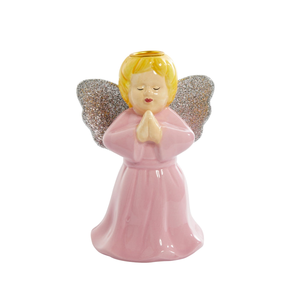Ceramic Candle Holder in Pink – Angel Shape – Large