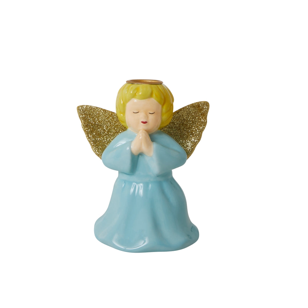 Ceramic candle holder in baby blue - angel shape - small