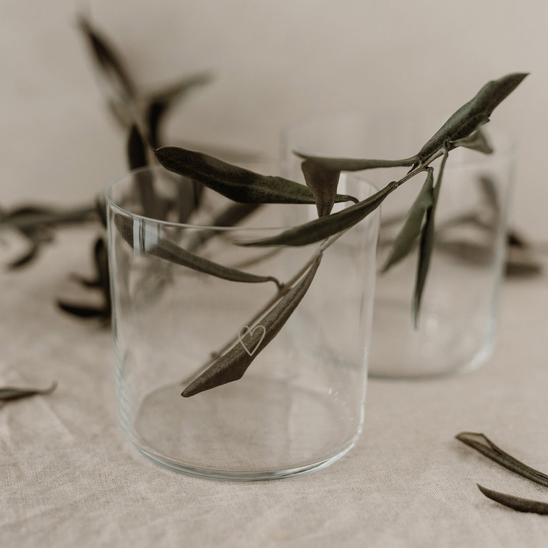 Drinking glass set of 2 - heart white