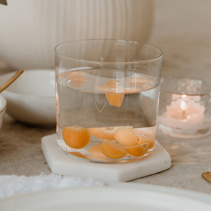 Drinking glass set of 2 - heart white