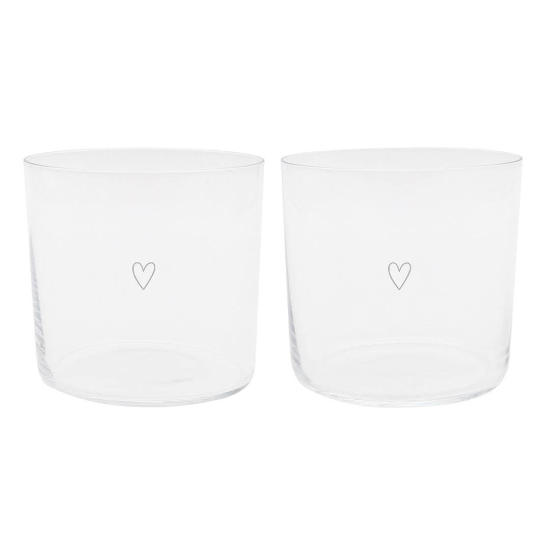 Drinking glass set of 2 - heart white