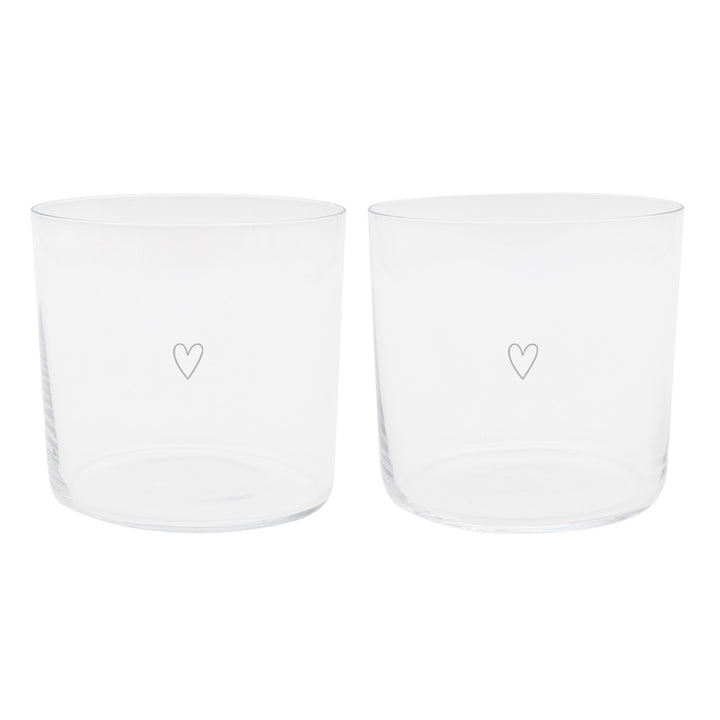 Drinking glass set of 2 - heart white
