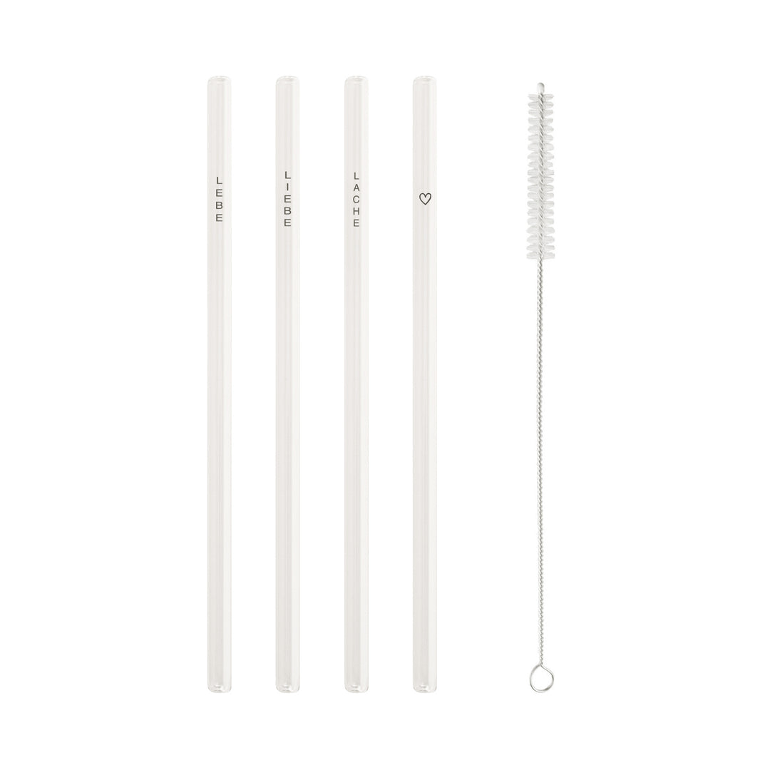 Strohhalme Lebe Liebe Lache 4er Set aus Glas