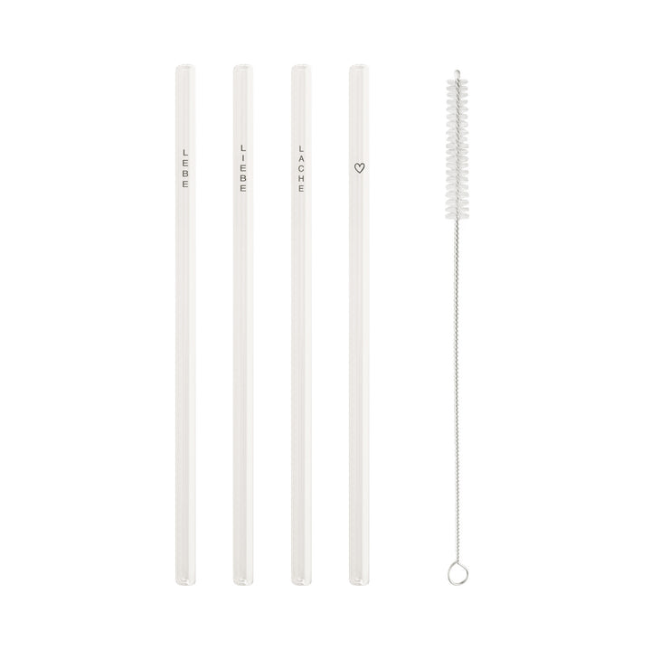 Strohhalme Lebe Liebe Lache 4er Set aus Glas