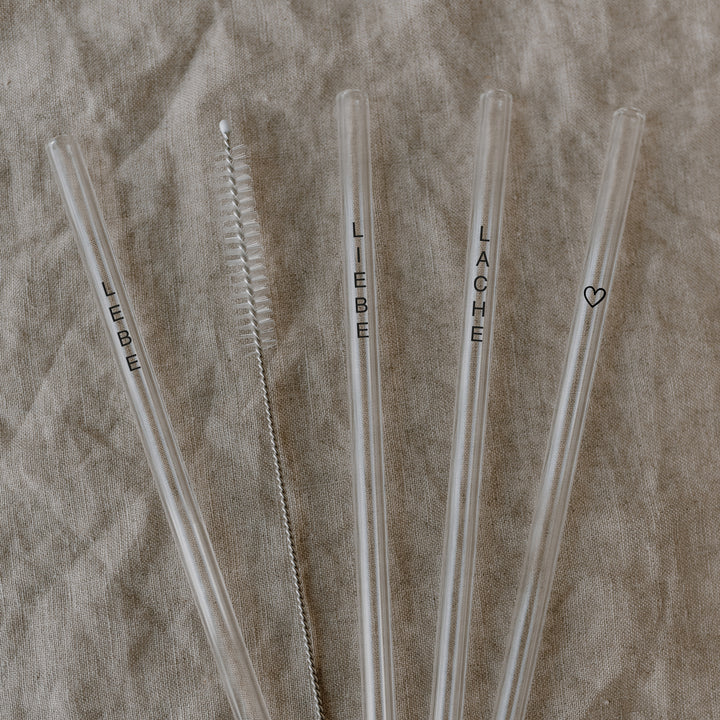 Strohhalme Lebe Liebe Lache 4er Set aus Glas