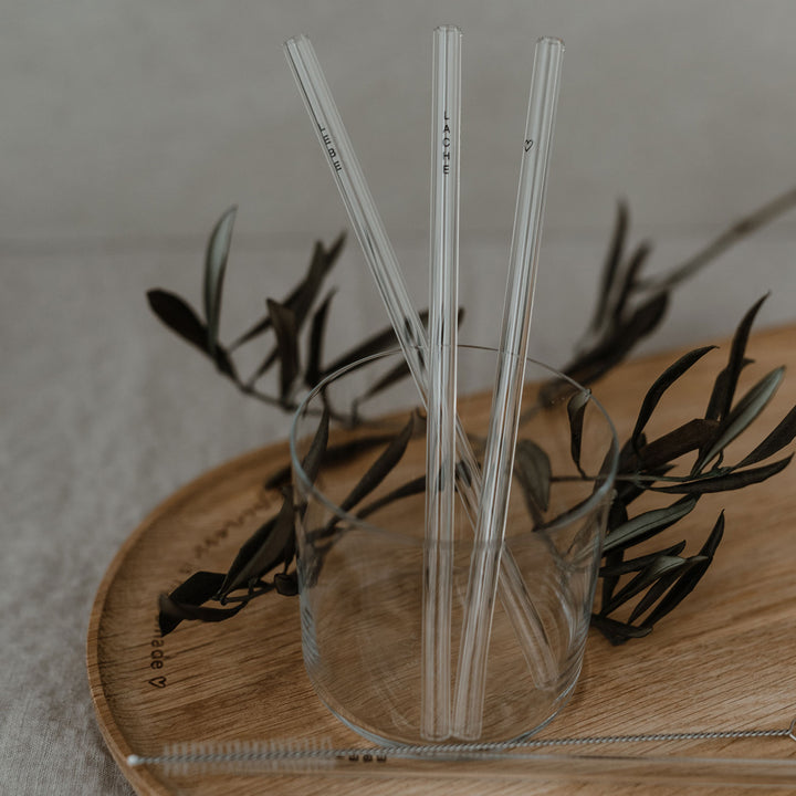Strohhalme Lebe Liebe Lache 4er Set aus Glas